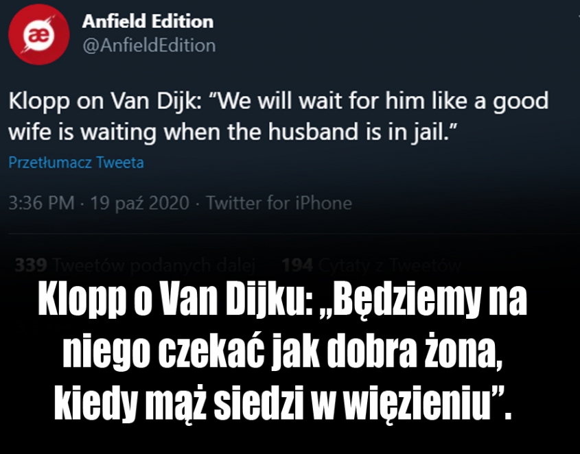 Klopp o Van Dijku: ''Będziemy na niego czekać, jak...''